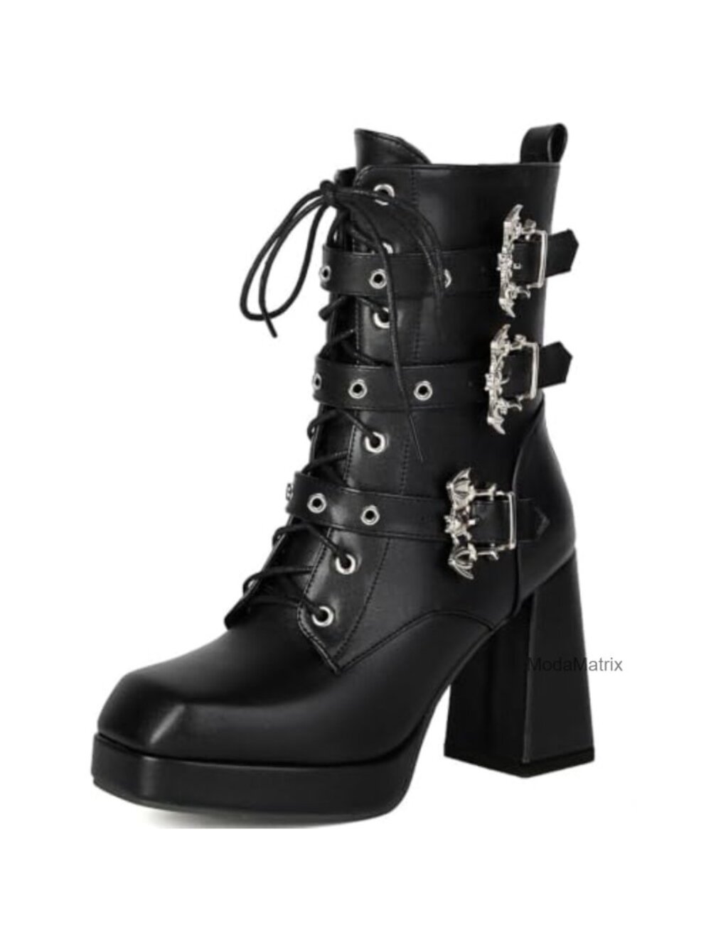 Goth Platform Combat Boots Women Bat Chunky High Heeled Ankle Boot